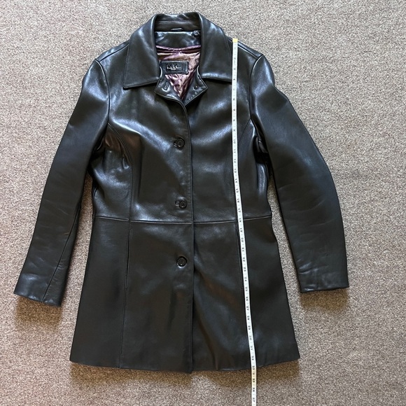 Vintage Nicole Miller 3/4 Length Genuine Leather Black Trench Coat Size Large - Picture 11 of 13